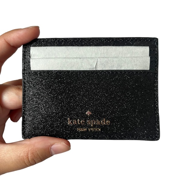Kate Spade New Black Shimmy Glitter Boxed Small Card Holder
